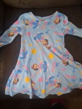 Thrive Light Blue Girls' Skater Dress with Pink and Yellow Accents